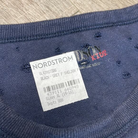 HUDSON KIDS Black Grey Sheldon Cold Shoulder Distressed Sweatshirt Girls Size XL - Picture 3 of 8